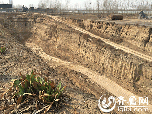 　　坑旁南侧的田地属于张侯村，正在给麦田浇地的几位村民介绍，这处深坑东西长250多米、南北宽50余米、深达30多米。深坑原来是张侯窑厂的取土场，但是当时也只有两、三米深的样子，窑厂不干了以后这里又成了店子镇倾倒垃圾的地方，当时全镇的生活垃圾都向这里倒，还有一些运化学垃圾的车辆也到这里来倒垃圾。村民垫场子盖房子的也在这里挖土，更有从这里取土拉到外面卖土挣钱的。