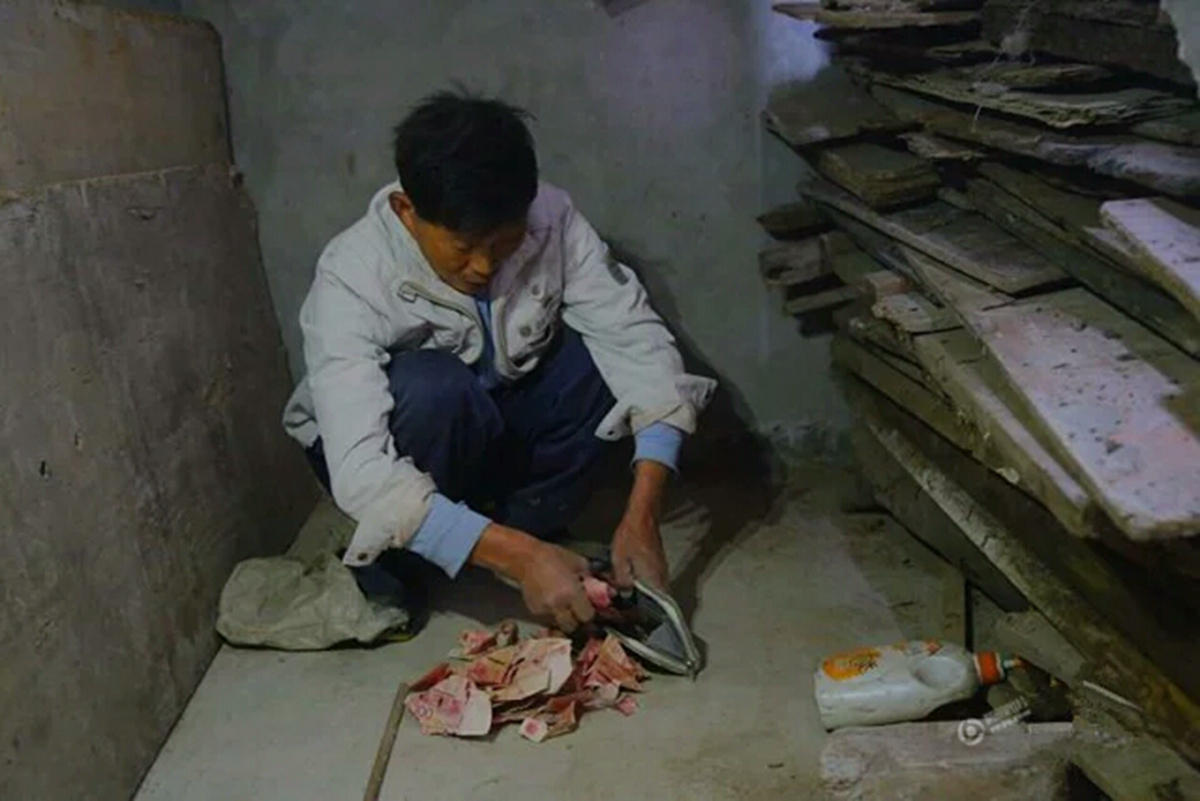 被老鼠咬烂的现金。