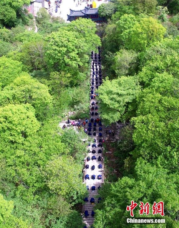 　　数百道士跪拜千级台阶上山朝圣