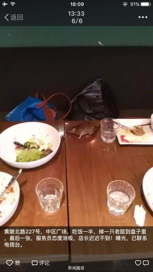 　　事后，李先生等人根据老鼠掉落的位置推测，这只老鼠当时应该是趴在靠近沃歌斯饭店厨房不到六七十公分的墙上掉落的。“最让我们受不了的是，这件事发生后，店家还在试图营业。”李先生说。原来，在发生老鼠掉落事件后，李先生等人第一时间向店员求助，让李先生失望的是，店员们对此事的反应很淡漠。气愤之极的李先生随即将老鼠的视频发了网络平台，并向12345市民热线等部门进行了举报。