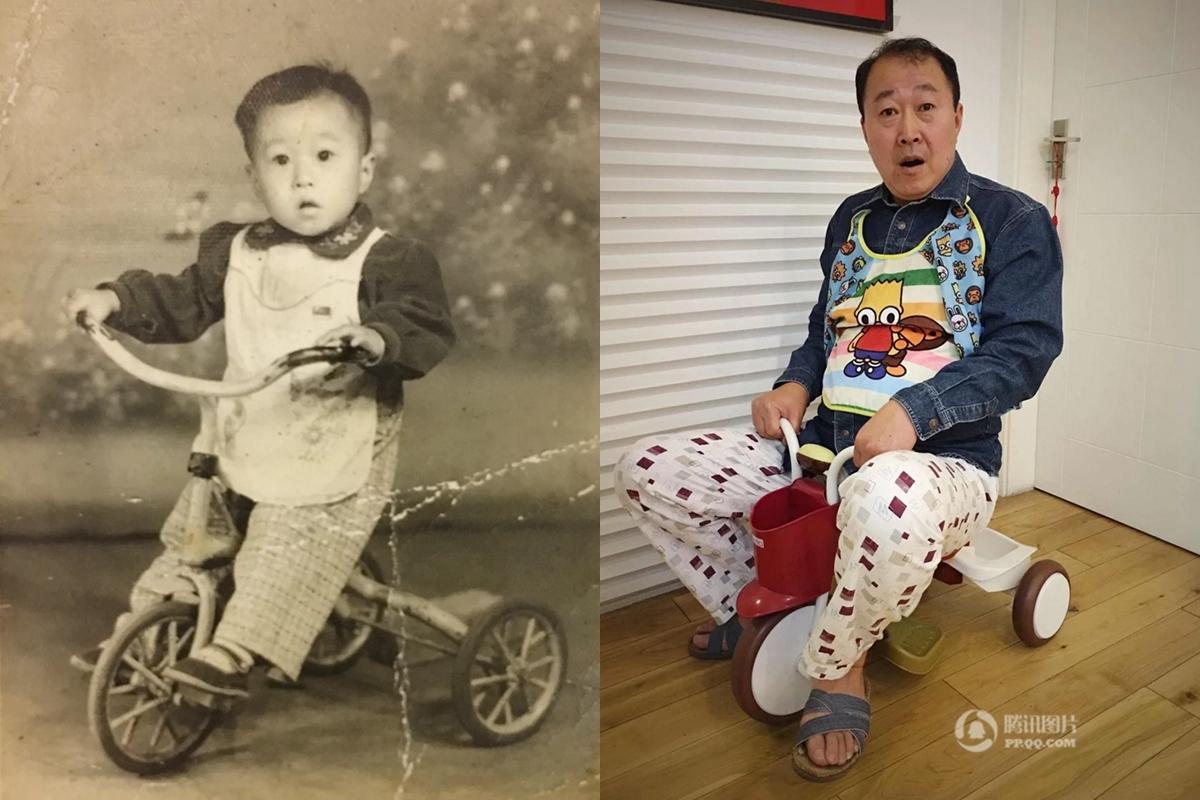 　　小时候的照片是1960年9月30日在沈阳的照相馆拍的，当时只有一岁半，现在的我已经58岁了，退休啦，相隔半个多世纪的对比真是感慨万千，时间过得太快，真的要好好珍惜呀。（网友 梁晶）