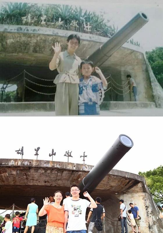 　　1995年，我7岁，第一次跟爸妈去厦门的“胡里山炮台”玩。当时，我还是个小学生二年级的学生。爸爸为我和妈拍了这张合影照。2015年，我27岁，时隔20年我和妈妈去厦门办事，重游“胡里山炮台。此地此景依旧，可我已经是一名中学高中教师了。妈妈虽然穿着亮色的裙装，但却年过半百。我特别感慨，于是请游客为我再拍了这张纪念照。（网友 万川）