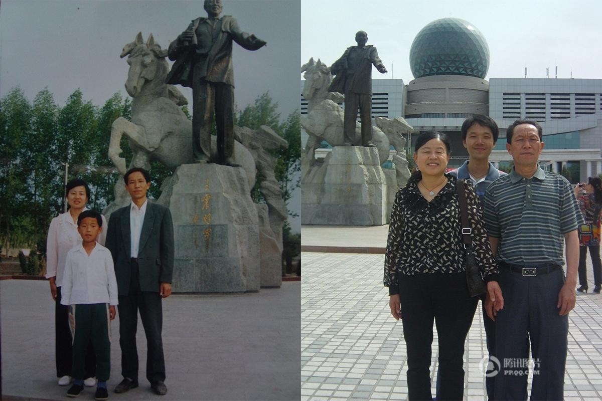　　左边这张照片拍摄于1995年，当时我9岁，在新疆维吾尔自治区游憩广场，大伯给拍摄的。那时家在团场，能去市里拍摄一张照片放在当时真是不容易。一晃21年过去了，右边这张照片拍摄于2016年5月，我已经29岁了，同样是在游憩广场，朋友给拍摄的，王震将军依然矗立在广场上。现如今，自己已经工作了好几年了，在客运站从事站务工作，对于自己目前的现状比较满意吧，儿时当军人的梦想在时光的流逝中，慢慢磨灭了。