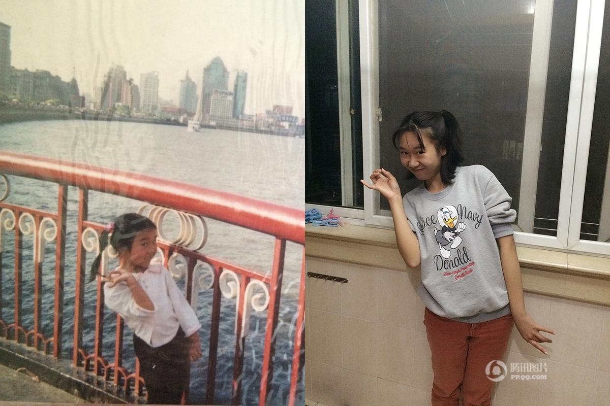 　　小时在家里，爸爸给拍的。现在风华正茂22岁，大三学生，摄影系的表情包！从小颜艺满满，梦想做个明星！？现在成了行走的表情包。（网友 吴颖婕）