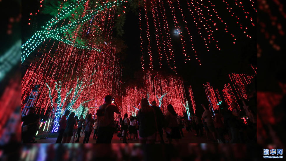 12月13日，在菲律宾马尼拉，人们欣赏圣诞声光秀。