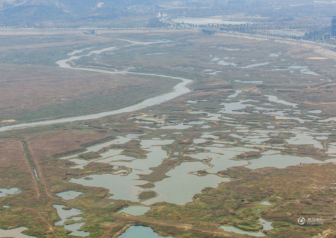 鄱阳湖湖底露出水面 形成罕见“带状水系”